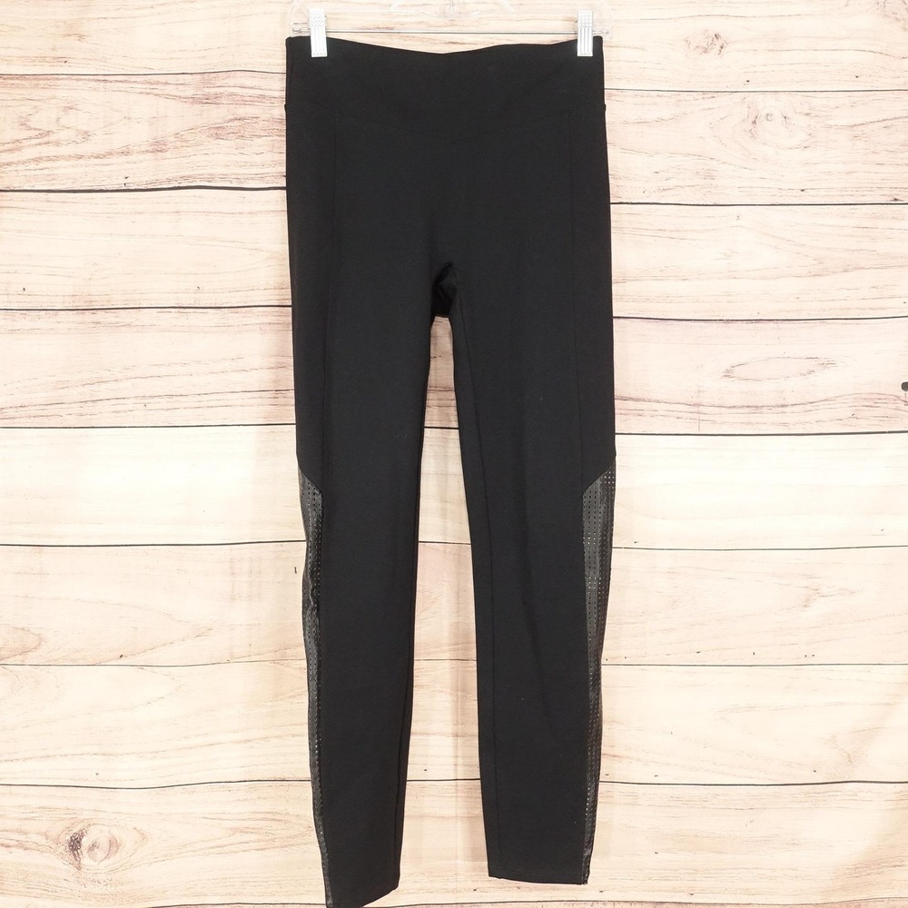 Spanx Leggings Womens M Black Faux Leather High Rise Ankle Stretch Shaping